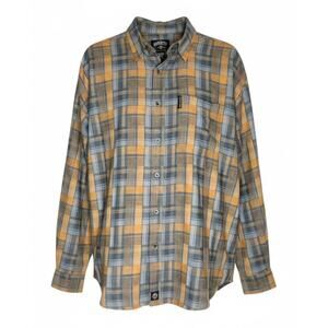 Mens XL Plaid Flannel Workwear Gray Yellow Long Sleeve Varcity by No Joke Button